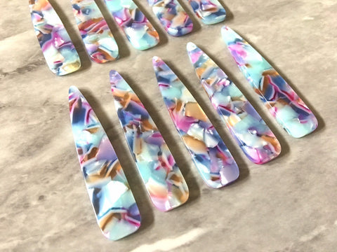 Tropical Punch Resin Tortoise Shell Beads, geometric shape acrylic 56mm Long Earring or Necklace pendant bead 1 one hole blue purple