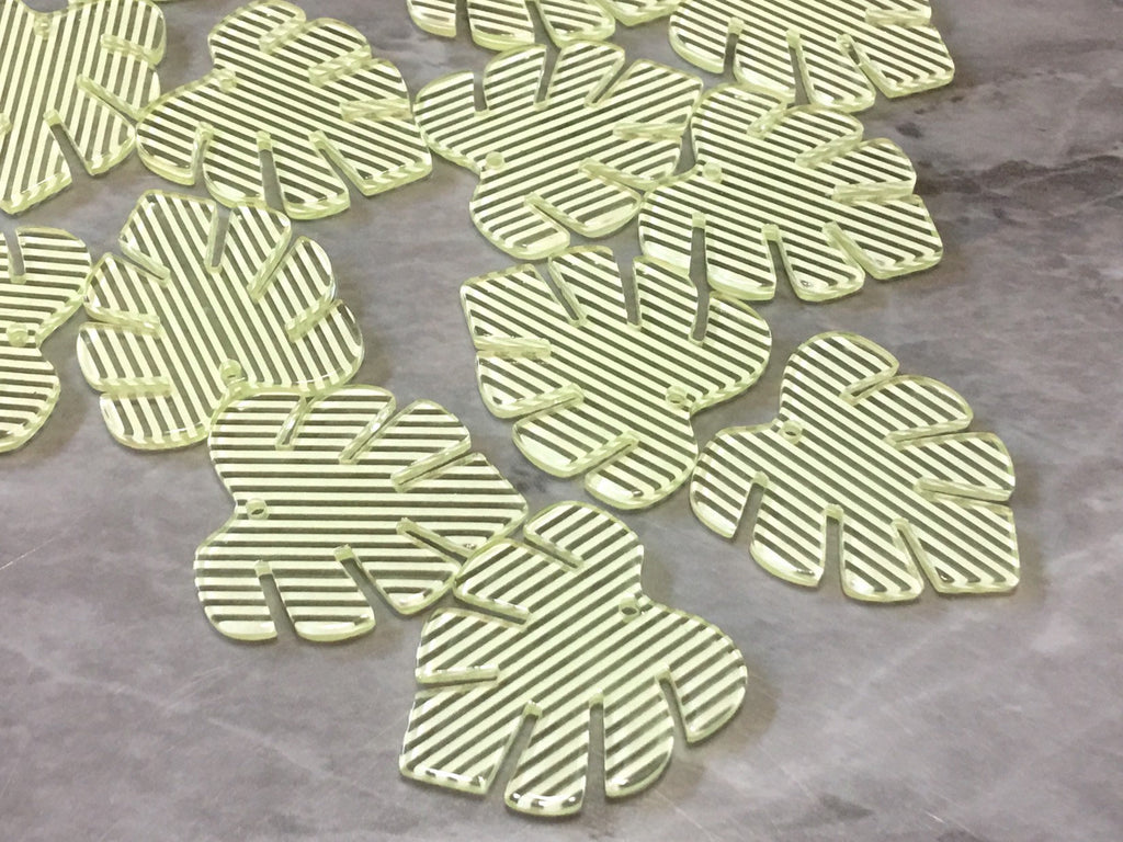 Neon Green Striped Acrylic Blanks Cutout, monstera palm leaves leaf blanks, earring pendant jewelry making 31mm circle jewelry 1 hole