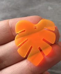 Neon Orange Transparent Acrylic Blanks Cutout, monstera palm leaves leaf blanks, earring pendant jewelry making 31mm circle jewelry 1 hole