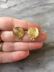 20mm gold fingerprint post earring circle blanks, gold drop earring, gold stud earring, gold jewelry, gold dangle DIY earring making round