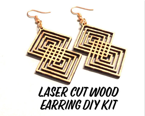 Wood Geometric Earring Blanks, birch blanks, DIY earring kit, boho earrings jewelry, laser cut wood blanks, wood jewelry, square earrings