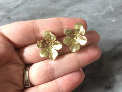 24mm gold flower post earring circle blanks, gold drop earring, gold stud earring, gold jewelry, gold dangle DIY earring making oval