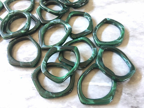Forest green white swirl Necklace or Earring Pendant beads, 1 hole circle pendant beads, necklace earrings jewelry 5 sided pentagon dark