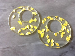 Clear Resin Yellow Sprinkles Acrylic Blanks Cutout, Circle blanks, earring bead jewelry making, 34mm circle jewelry, 1 Hole circle sunny