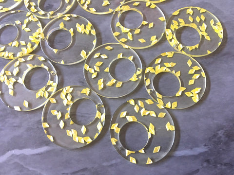 Clear Resin Yellow Sprinkles Acrylic Blanks Cutout, Circle blanks, earring bead jewelry making, 34mm circle jewelry, 1 Hole circle sunny