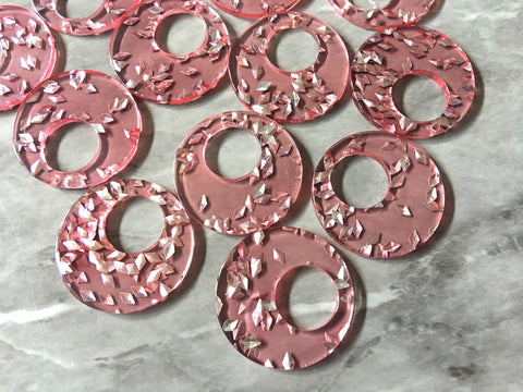 Pink Resin silver Sprinkles Acrylic Blanks Cutout, Circle blanks, earring bead jewelry making, 34mm circle jewelry 1 Hole circle hot magenta