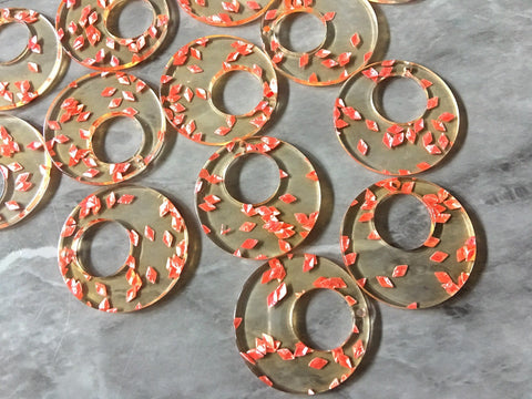 Resin coral Sprinkles Acrylic Blanks Cutout, Circle blanks, earring bead jewelry making, 34mm circle jewelry, 1 Hole circle pink