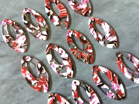 Red Pink White Acrylic Blanks Cutout, teardrop blanks, long oval earring pendant jewelry making, 42mm jewelry blanks, 1 Hole acetate