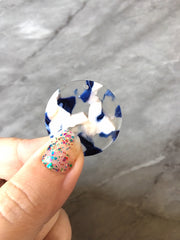 Blue & White Tortoise Shell Acrylic Blanks Cutout, Circle blanks, earring bead jewelry making, 30mm jewelry 1 Hole circle bangle single