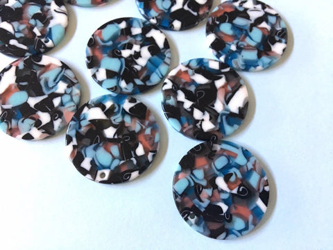 Turquoise black white Tortoise Shell Acrylic Blanks Cutout, Circle blanks, earring bead jewelry making, 30mm jewelry 1 Hole circle single