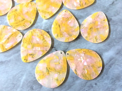 Yellow Pink LEMONADE Tortoise Shell Beads, teardrop cutout acrylic 40mm Earring Necklace pendant bead, one hole at top colorful acrylic DIY