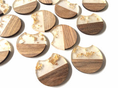 wood Grain + gold foil resin Beads, round cutout acrylic 37mm Earring Necklace pendant bead, one hole at top DIY wooden blanks brown