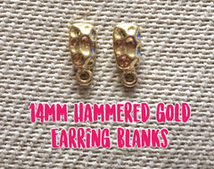 14mm gold hammered post earring circle blanks, gold drop earring, gold stud earring, gold jewelry, gold dangle DIY earring making round