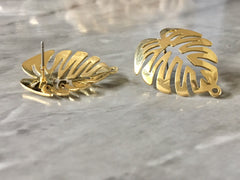 Palm Tree Leaf metallic gold 30mm pendants, 1 HOLE jewelry DIY blanks, earrings oval gold earrings geometric boho monstera leaf