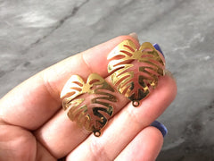 Palm Tree Leaf metallic gold 30mm pendants, 1 HOLE jewelry DIY blanks, earrings oval gold earrings geometric boho monstera leaf