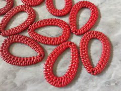 Maroon Ratton Acrylic Beads, teardrop cutout acrylic 50mm Earring Necklace pendant bead, one hole at top DIY blanks rattan straw hay