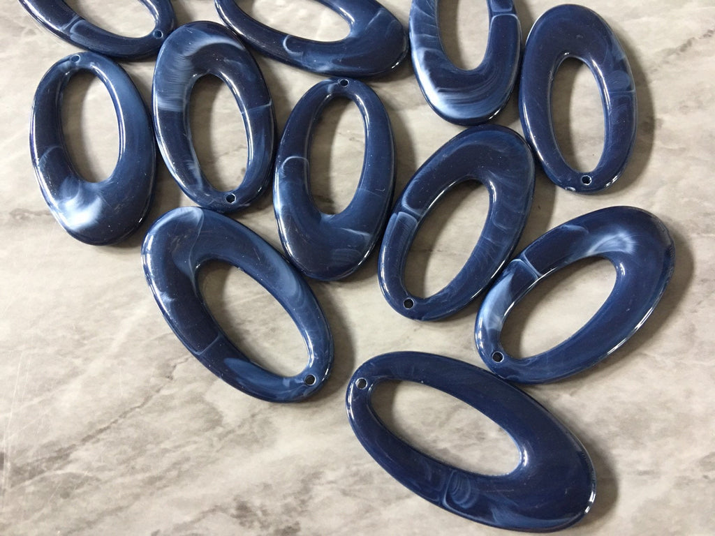 Navy Blue 48mm oval earrings with 1 hole, teardrop pendant necklace, acrylic teardrop blanks, painted earrings, dark blue jewelry
