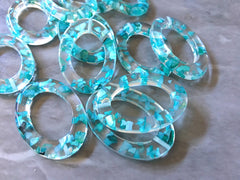 Oval clear resin teal confetti glitter 1 Hole Laser Cut Cutouts, boho earrings Tassel Necklace Jewelry pendant acrylic blanks turquoise blue