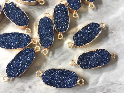 Navy Blue Rectangle Druzy Beads with 2 Holes, Faux Druzy Connector Beads, gold druzy, druzy bracelet, druzy bangle, dark bracelet jewelry