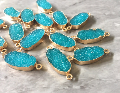 Teal Blue Rectangle Druzy Beads with 2 Holes, Faux Druzy Connector Beads, gold druzy, druzy bracelet bangle bracelet jewelry turquoise