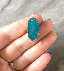 Teal Blue Rectangle Druzy Beads with 2 Holes, Faux Druzy Connector Beads, gold druzy, druzy bracelet bangle bracelet jewelry turquoise