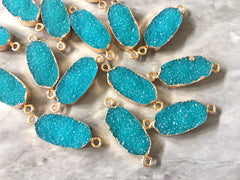 Teal Blue Rectangle Druzy Beads with 2 Holes, Faux Druzy Connector Beads, gold druzy, druzy bracelet bangle bracelet jewelry turquoise