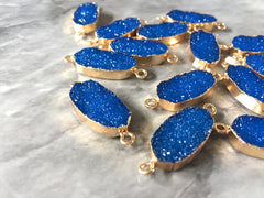 Royal Blue Rectangle Druzy Beads with 2 Holes, Faux Druzy Connector Beads, gold druzy, druzy bracelet, druzy bangle, dark bracelet jewelry