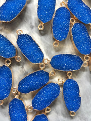 Royal Blue Rectangle Druzy Beads with 2 Holes, Faux Druzy Connector Beads, gold druzy, druzy bracelet, druzy bangle, dark bracelet jewelry