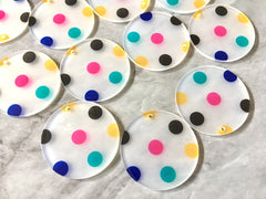 Rainbow& White Polka Dot in Clear Resin Acrylic Blanks Cutout, earring bead jewelry making, 35mm round polkadot gray circle circular