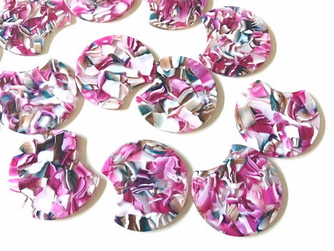 Pink Mosaic Beads, circle cutout acrylic 36mm Earring Necklace pendant bead one hole top, white pink blush green acrylic circular