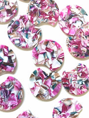 Pink Mosaic Beads, circle cutout acrylic 36mm Earring Necklace pendant bead one hole top, white pink blush green acrylic circular