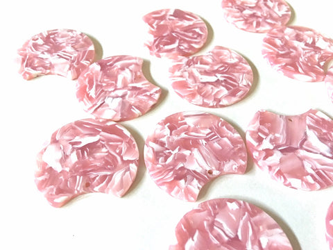 Pink Mosaic Beads, circle cutout acrylic 36mm Earring Necklace pendant bead one hole top, white pink blush green acrylic circular