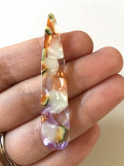 Green brown cream resin Shell Beads, geometric shape acrylic 56mm Long Earring or Necklace pendant bead 1 one hole at top purple