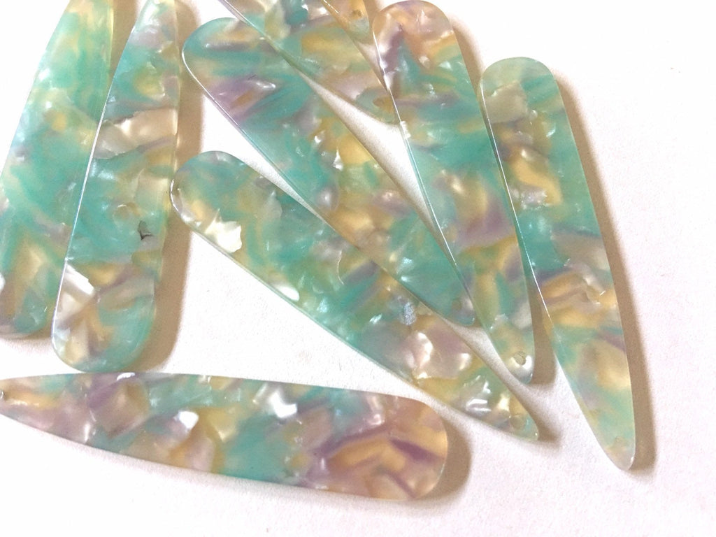 Green purple yellow resin Shell Beads, geometric shape acrylic 56mm Long Earring or Necklace pendant bead 1 one hole at top pink