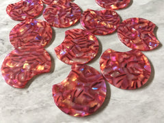 Red HOLOGRAM acrylic round circle cutout acrylic 36mm Earring Necklace pendant bead one hole top, red rainbow texture geometric jewelry