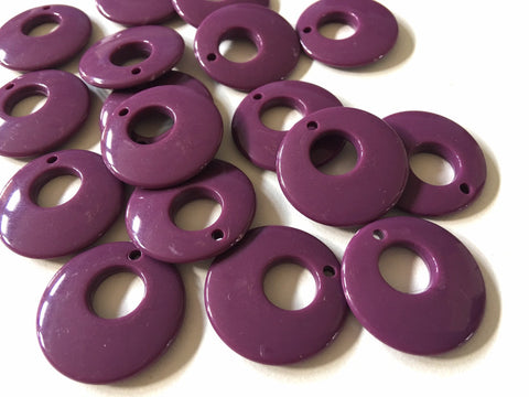 Mod Style PURPLE acrylic beads, 26mm earring chunky craft supplies, jewelry making necklace, round circle jewelry circular 70's glam