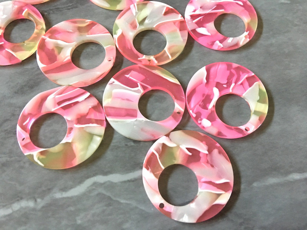 Blush Pink & White Mosaic Beads, circle cutout acrylic 35mm Earring Necklace pendant bead one hole top, acrylic circular light pink jewelry