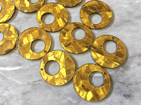 Gold Mosaic Shell Resin Beads, cutout acrylic 35mm Earring Necklace pendant bead, one hole at top jewelry acrylic DIY chocolate metallic