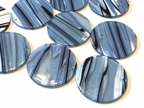 Blue Black White STRIPED Tortoise Shell Beads, circle cutout acrylic 36mm Earring Necklace pendant bead one hole at top, colorful acrylic