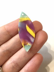 Purple Green Yellow Mosaic resin Beads, feather cutout acrylic 41mm Earring Necklace pendant bead one hole top, white green acrylic leaf