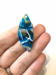 Blue & Orange Mosaic resin Beads, feather cutout acrylic 41mm Earring Necklace pendant bead one hole top, white acrylic leaf Virginia