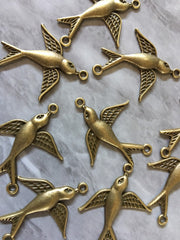 Brass Swallow Bird Connector Beads, 38mm gold charm, swallows jewelry bangle stretch bracelet 2 hole bead meyallic