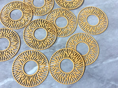 Filigree GOLD Beads, circle cutout acrylic 32mm Earring Necklace pendant bead painted metal filigree jewelry round circular sun mandala