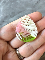 Pink Green watermelon mermaid Acrylic Blanks Cutout, teardrop earring pendant circle making, 34mm 1 Hole earring blanks jewelry diy