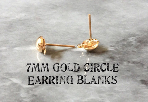 7mm Round Gold post earring circle blanks, gold round earring, gold stud earring, gold jewelry, gold dangle earring making hoops