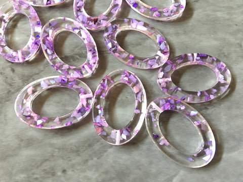 Oval clear resin Lavender PURPLE confetti glitter 1 Hole Laser Cut Cutouts, boho earrings, Tassel Necklace Jewelry pendant acrylic blanks