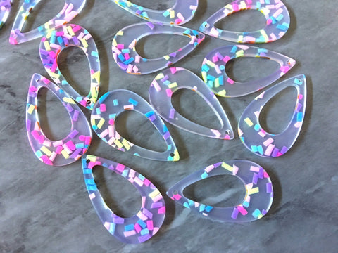 Rainbow SPRINKLES resin Beads, teardrop cutout acrylic 40mm Earring Necklace pendant boho, one hole top colorful acrylic DIY jewelry round