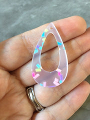 Rainbow SPRINKLES resin Beads, teardrop cutout acrylic 40mm Earring Necklace pendant boho, one hole top colorful acrylic DIY jewelry round