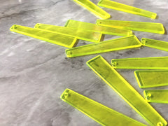 Neon Yellow translucent squared Beads, long skinny acrylic 56mm Earring Necklace pendant bead, one hole at top jewelry, neon earrings jewel
