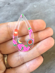 Rainbow Fruit Beads, teardrop cutout acrylic 40mm Earring Necklace pendant boho, one hole top colorful acrylic DIY jewelry round